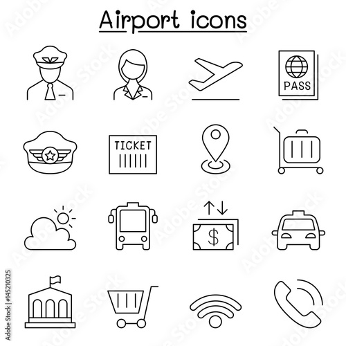 Airport icon set in thin line style