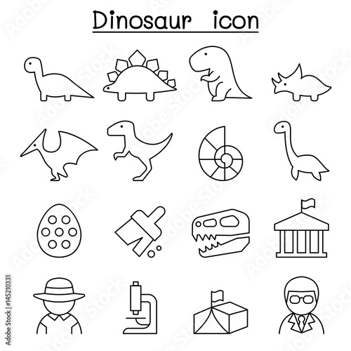 Dinosaur & Excavation icon in thin line style