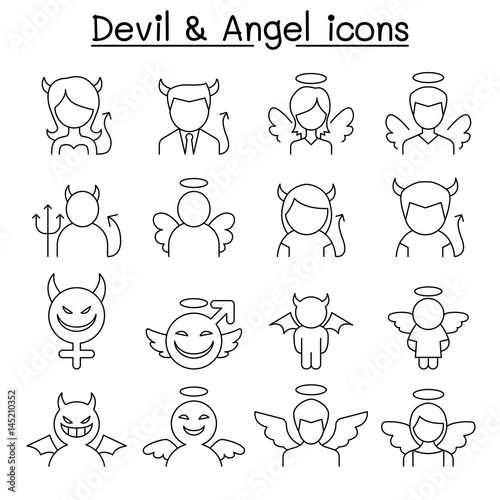 Devil & Angel icon set in thin line style