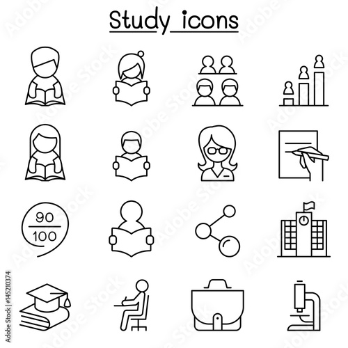 Learning , Study & Education icon set in thin line style