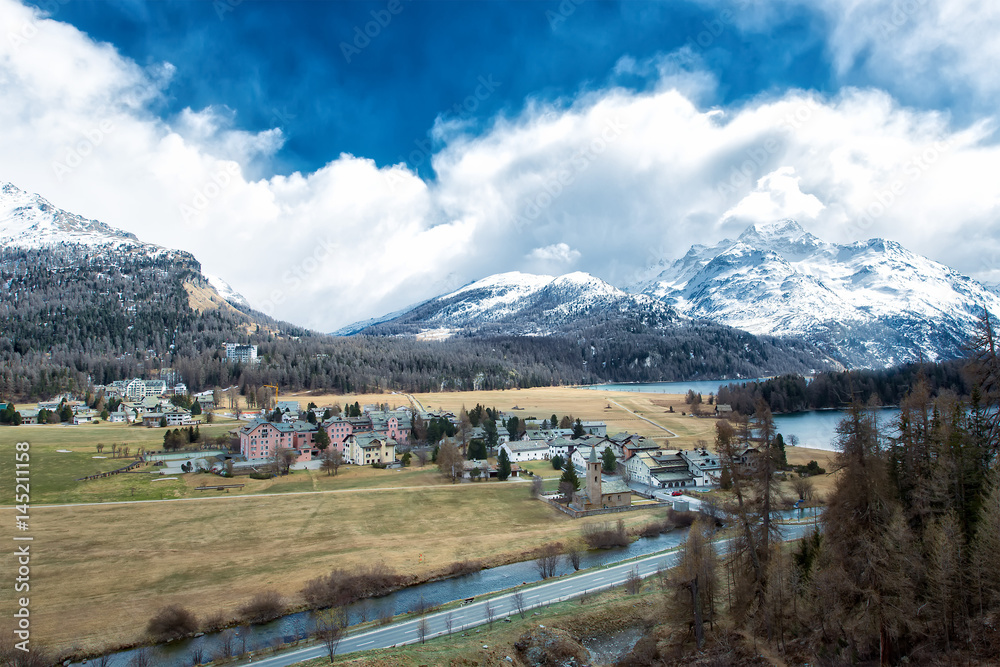 The village of Sils Maria in the Engadine valley near Sankt Moritz in Switzerland The village of Sils Maria in the Engadine valley near Sankt Moritz in Switzerland