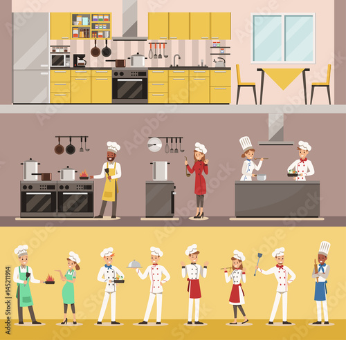 infographic chef cooking in restaurant character design