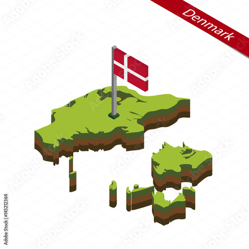 Denmark Isometric map and flag. Vector Illustration.