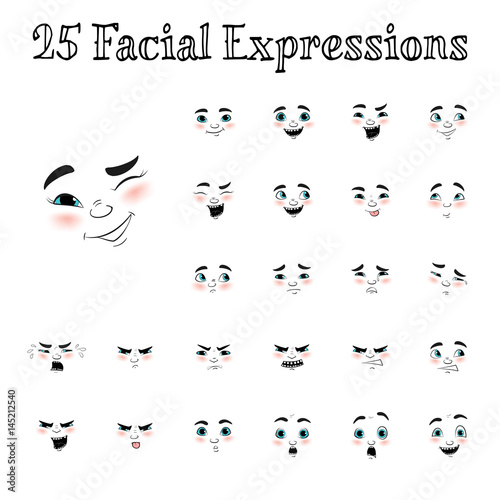 Cartoon faces expressions vector set