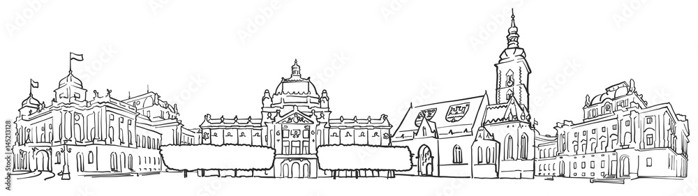 Zagreb Croatia Panorama Sketch