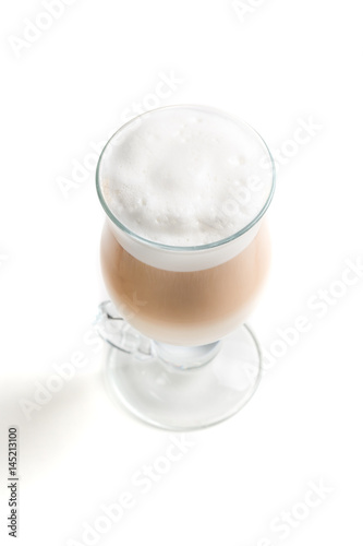 Closeup of coffee latte on a white background