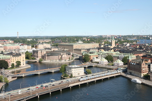 Stockholm view from townhall balcony to Parliament and Royal Palace