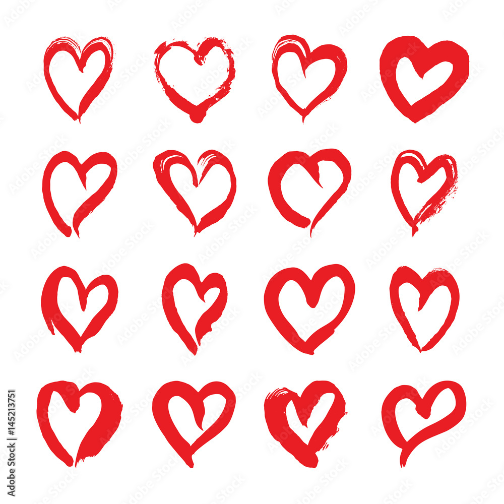 Set of Red Hearts on White Background