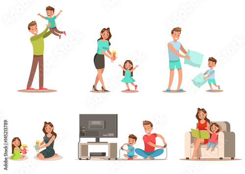 Family activity in home Includes playing game, playing doll, reading a book.