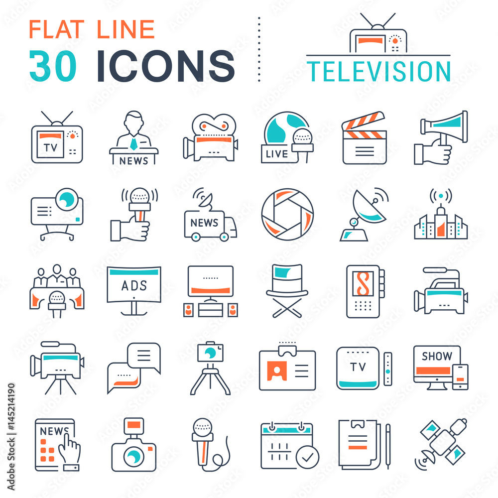 Set Vector Flat Line Icons Television