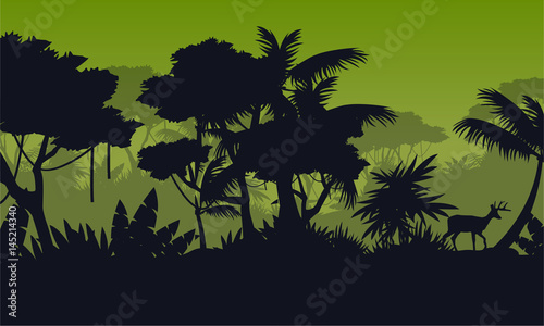 Silhouette of rain forest with deer scenery