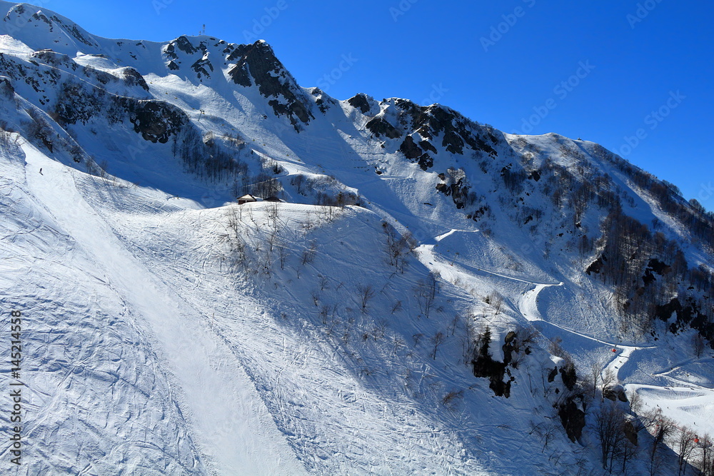 Slope on the skiing resort Rosa Khutor. Sochi, Russia