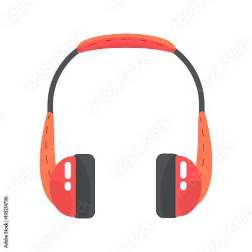 Orange wireless headphones. Colorful cartoon vector Illustration