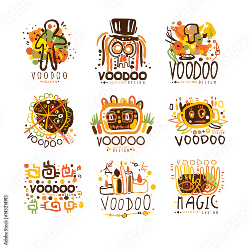 Voodoo and magic set for label design. Spiritual, magical, cultural vector Illustrations