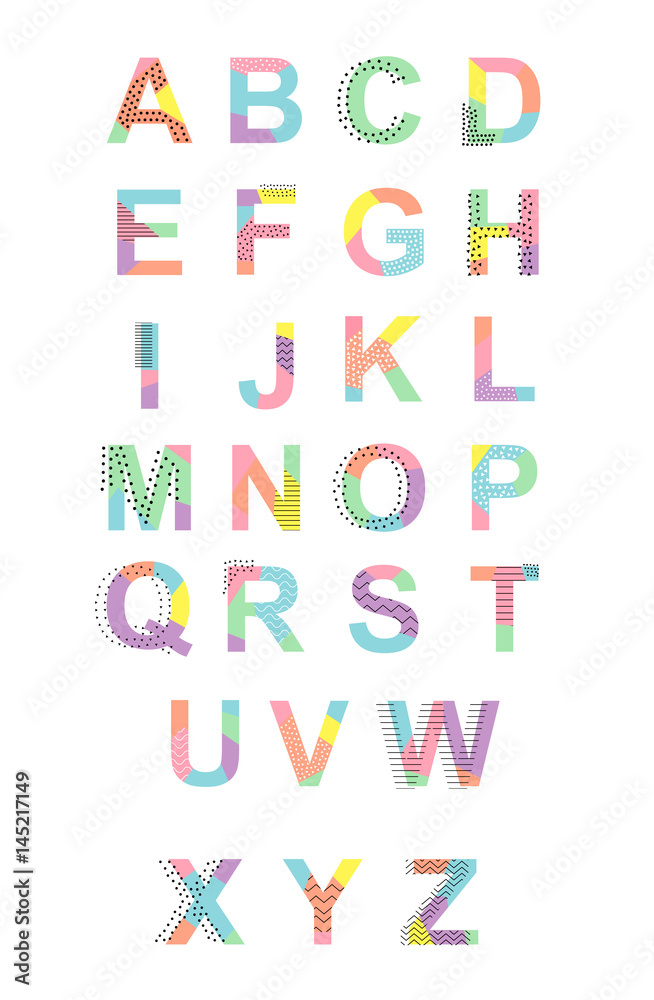 Alphabet in memphis style.