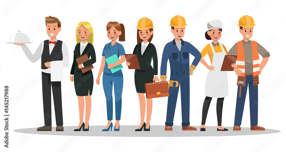 Fototapeta premium career characters design. Include waiter, businesswoman, engineer, doctor
