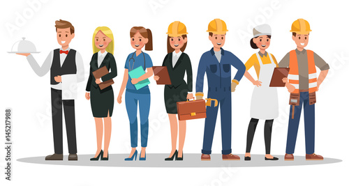 career characters design. Include waiter, businesswoman, engineer, doctor