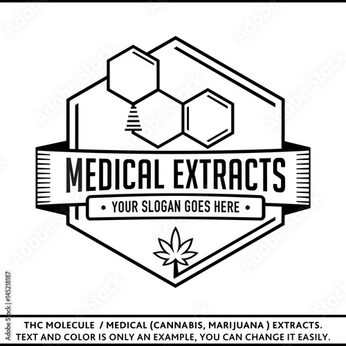 THC molecule / Medical (marijuana, cannabis) extracts. Vector and illustration. Logo design. T-shirt template. 