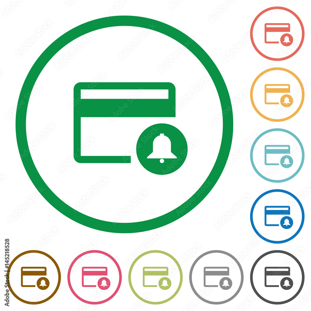 Credit card transaction alerts flat icons with outlines Credit card transaction alerts flat icons with outlines