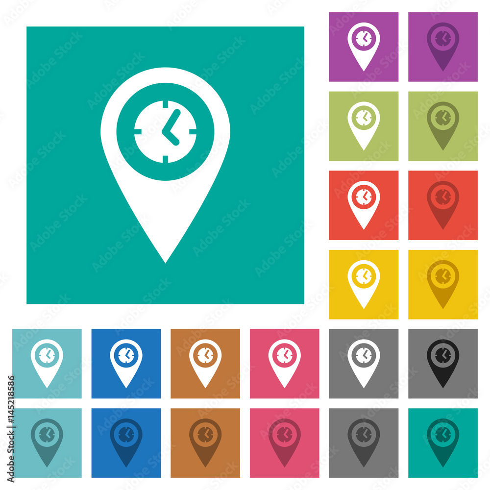Arrival time GPS map location square flat multi colored icons Arrival time GPS map location square flat multi colored icons