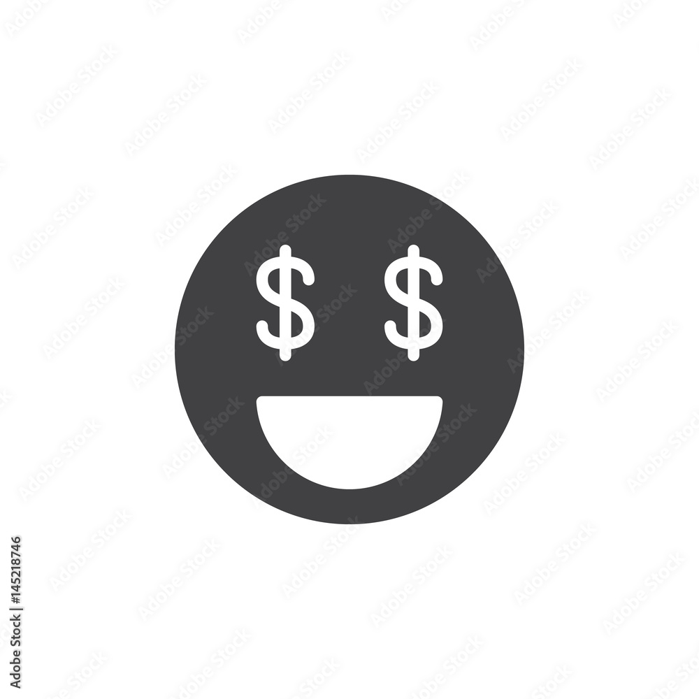 Money Face, Dollar Sign Eyes icon vector, filled flat sign, solid pictogram isolated on white. Symbol, logo illustration. Pixel perfect Money Face, Dollar Sign Eyes icon vector, filled flat sign, solid pictogram isolated on white. Symbol, logo illustration. Pixel perfect