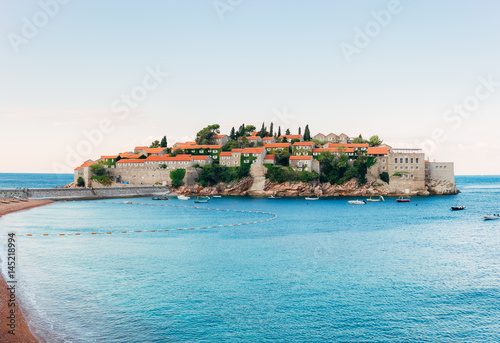 Island of Sveti Stefan in Montenegro. Panoramic shot