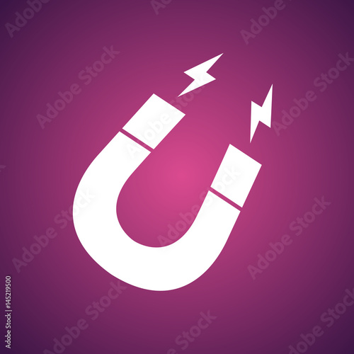 Horseshoe Magnet vector icon on pink background. Magnetism, magnetize, attraction sign