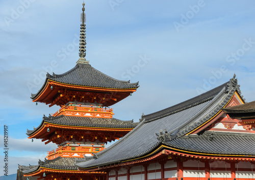 Red pagoda in Kiyomizu Temple, Kyoto Japan