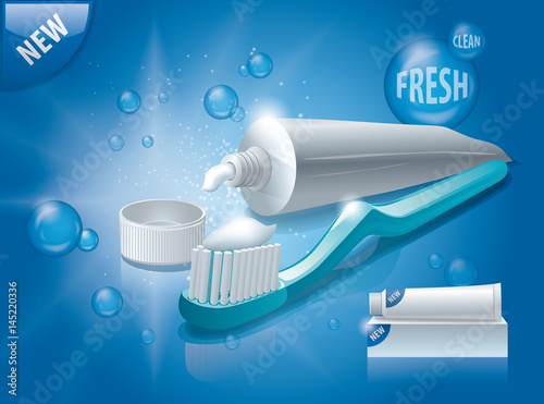 illustration of toothpaste tube and toothbrush advertising
