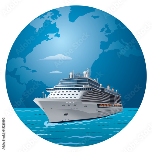illustration of cruise ship round the world travel