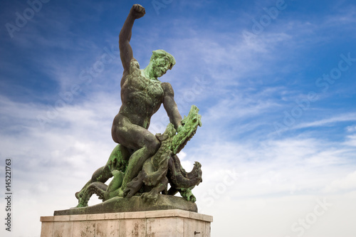 Statue of dragon slayer at the Citadel on Gellert hill in Budapest