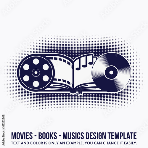 Music, books, movies design template. Vector and illustration.