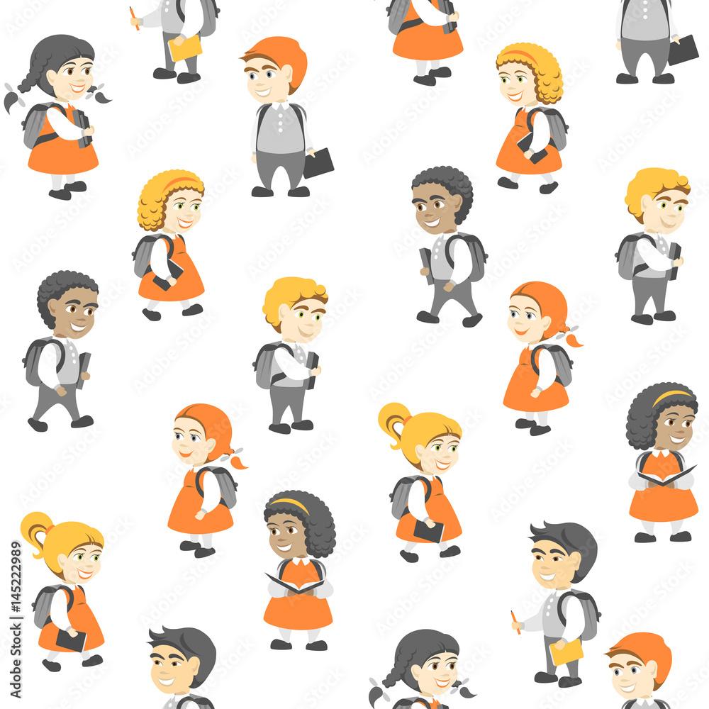 Seamless Pattern in Flat Style, Group of Happy Students. Seamless Pattern in Flat Style, Group of Happy Students.