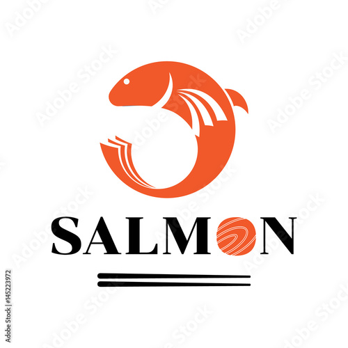 fresh salmon meat logo with fish jump illustration
