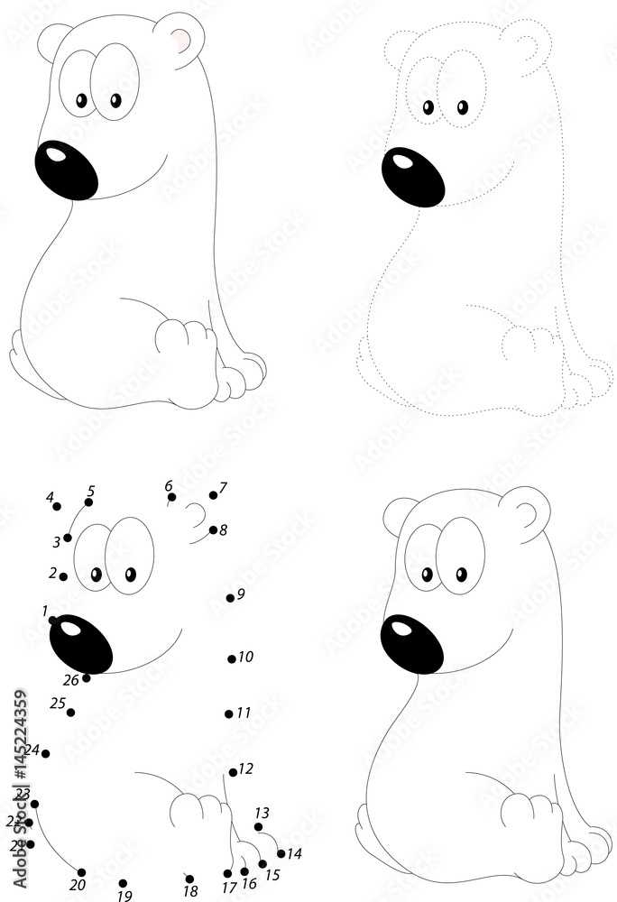 Cartoon polar bear. Dot to dot game for kids Stock Vector | Adobe Stock
