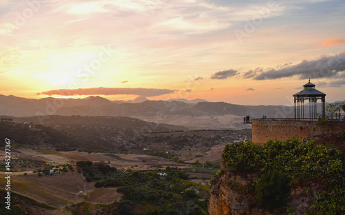 The view from the Mirador de Ronda at sunset in Ronda, Andalusia, Spain
