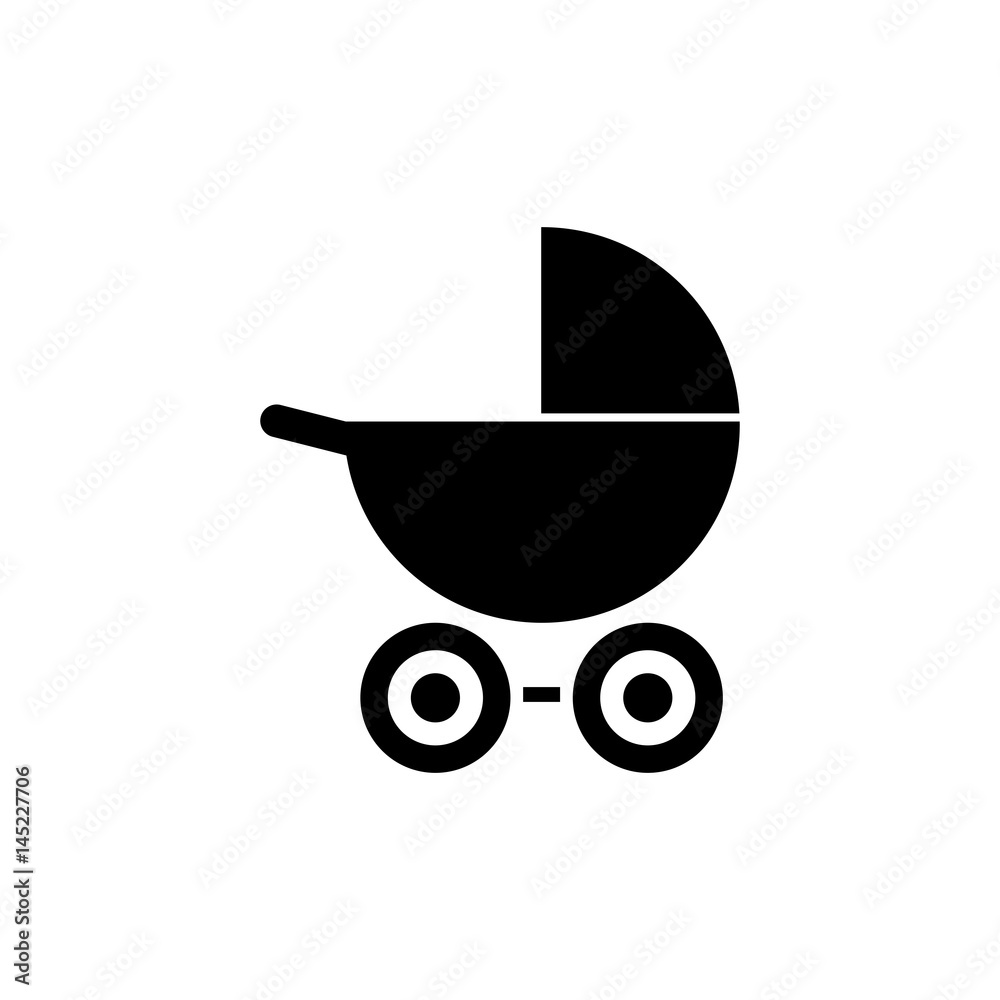 Pictogram stroller icon. Black icon on white background. Pictogram stroller icon. Black icon on white background.