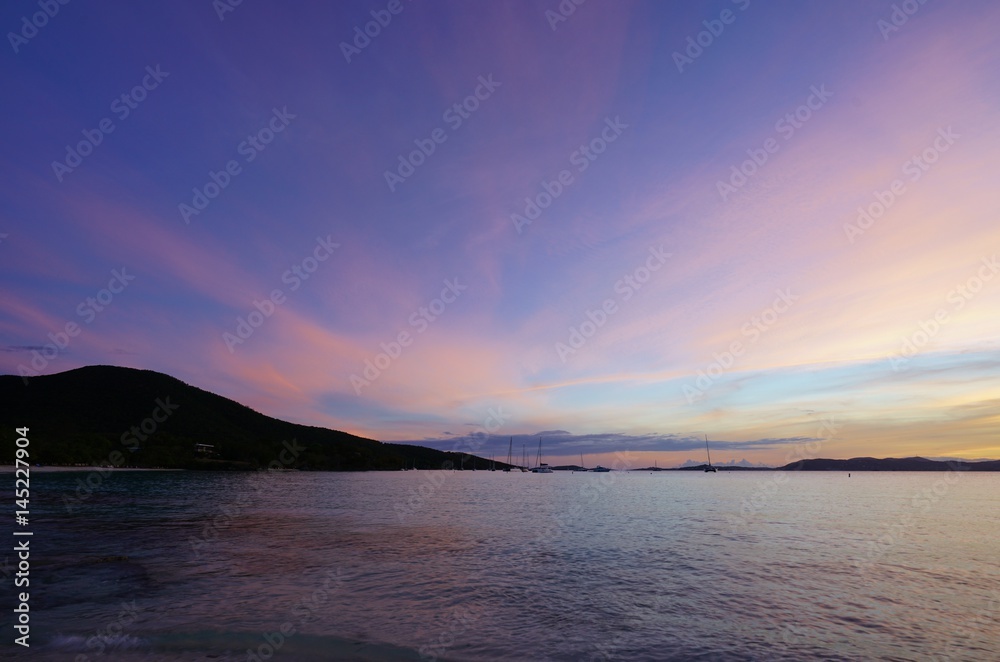 Tropical sunset over the Caribbean Sea in the US Virgin Islands