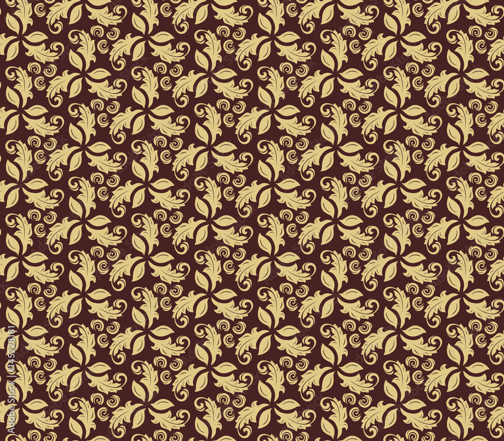 Floral golden ornament. Seamless abstract classic pattern with flowers
