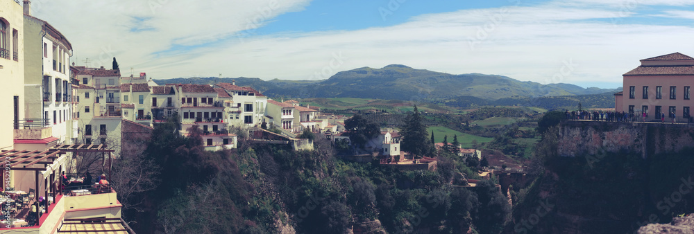 panorama of two side historical village of Ronda, Spain