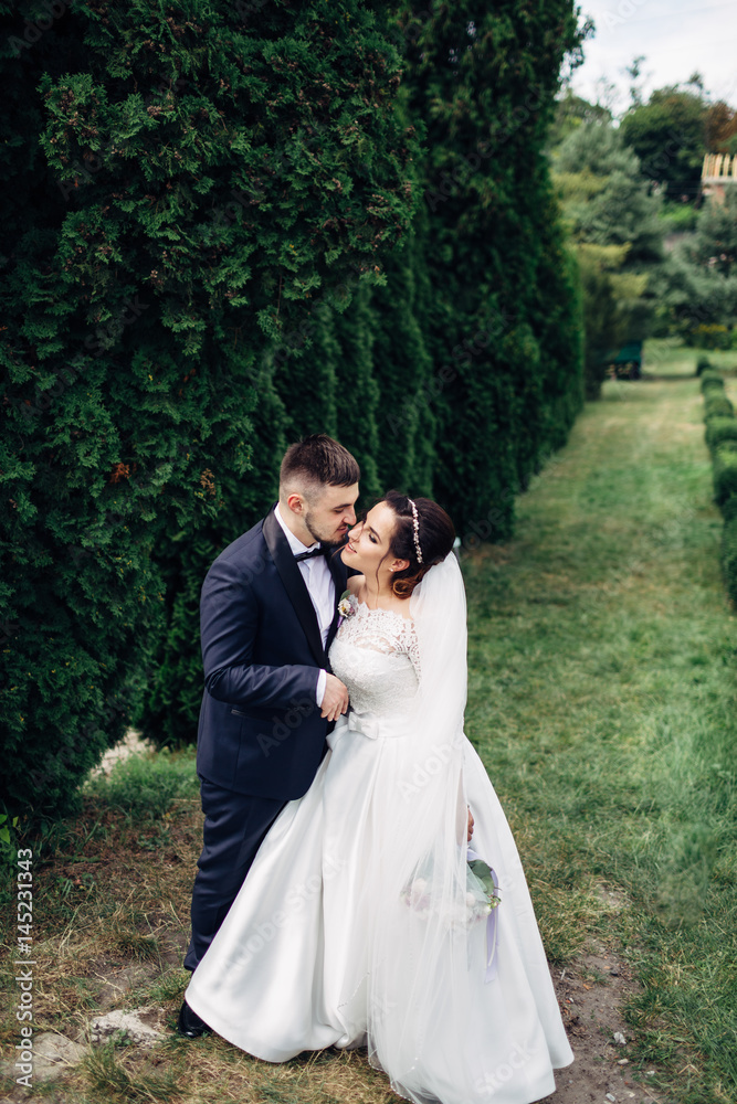 The lovely couple in love embracing in the park The lovely couple in love embracing in the park