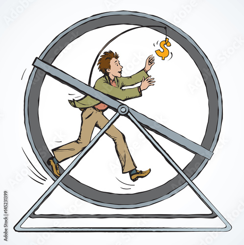 Man chasing money over a precipice. Vector drawing