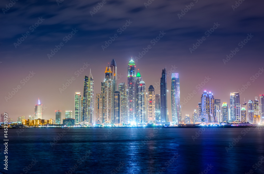 Dubai Marina At Night Panorama Dubai Marina At Night Panorama