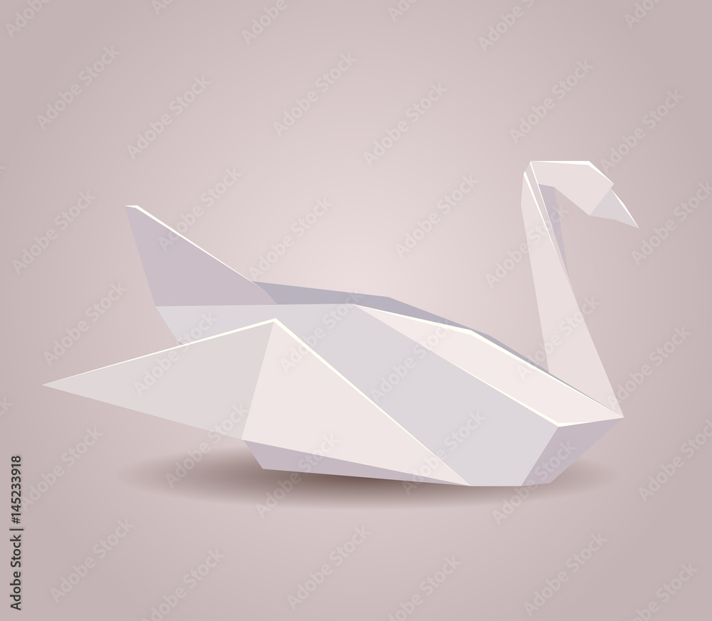 Fototapeta premium Illustration of a paper origami swan. Paper Zoo. Vector element for your design
