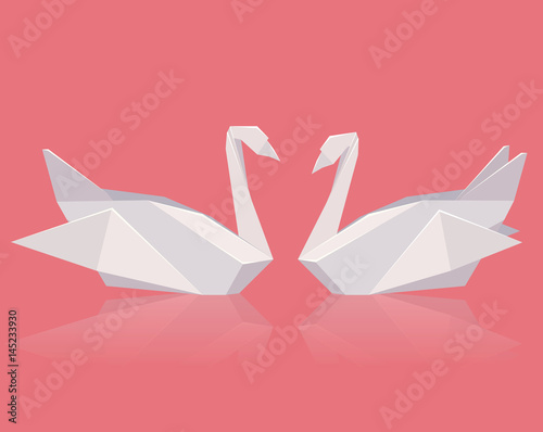 Vector illustration of a pair of paper origami swans. Love. Vector element for your creativity