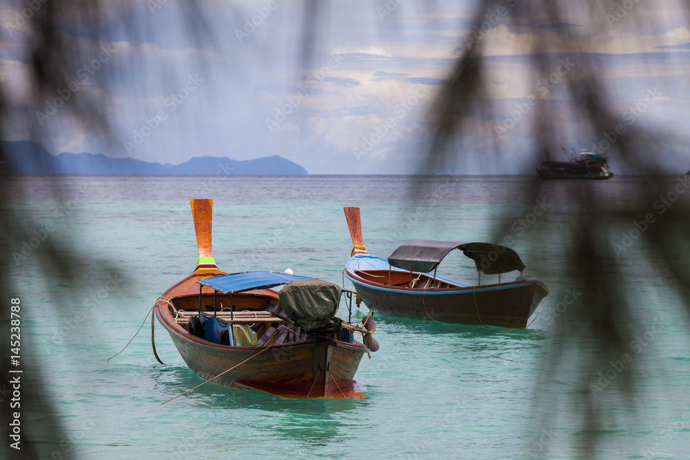 Long tail boat and tropical beach, Andaman Sea, Thailand