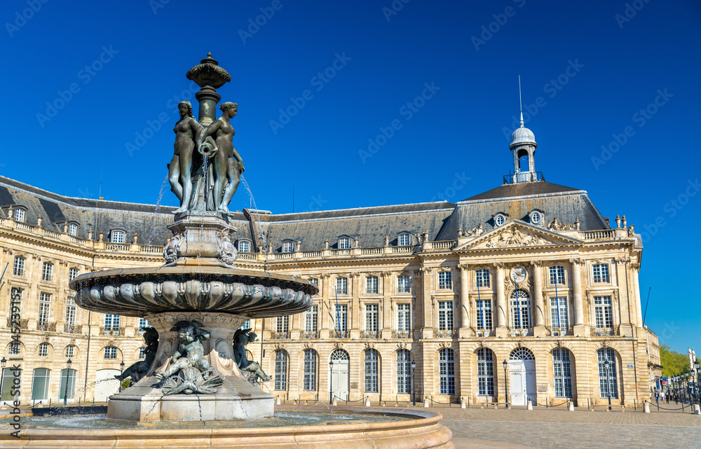 Fountain of the Three Graces at on the Place de la Bourse in Bordeaux, France