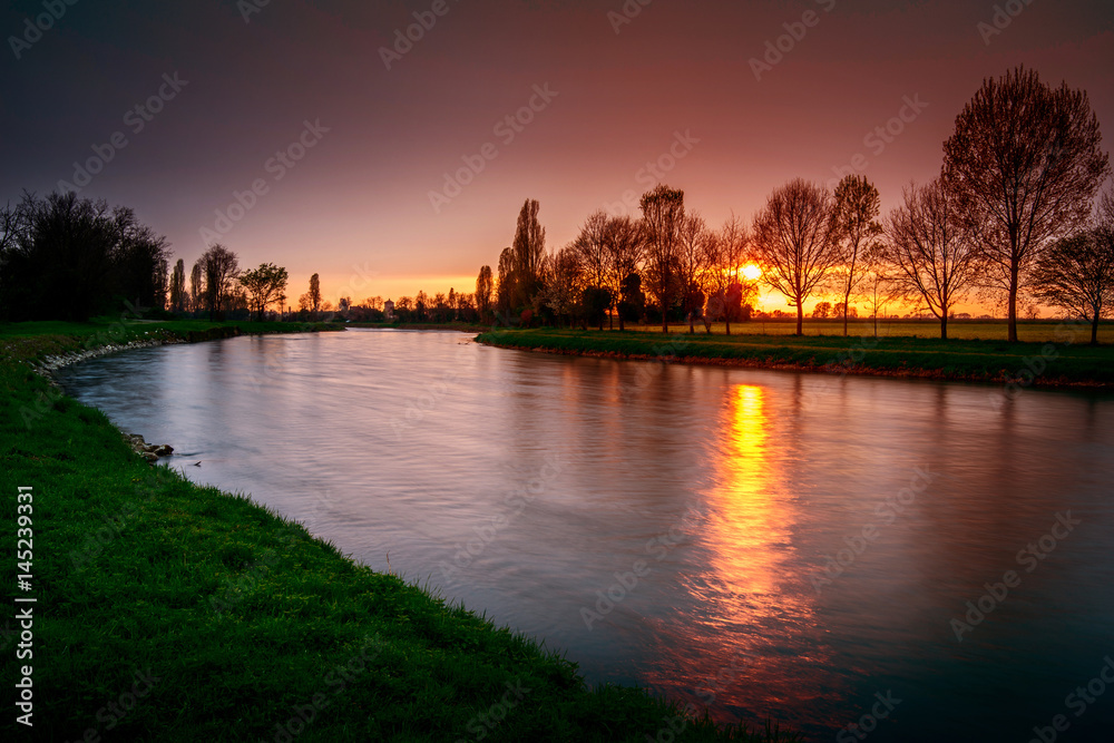 artificial canal at sunset