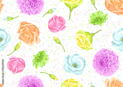 Seamless pattern with decorative delicate flowers. Easy to use for backdrop, textile, wrapping paper, wallpaper