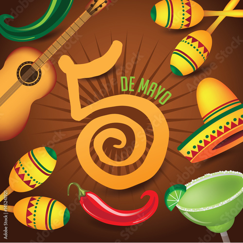 Cinco De Mayo design for celebration of the Mexican holiday on the fifth (Cinco) of May (Mayo). EPS 10 vector.
